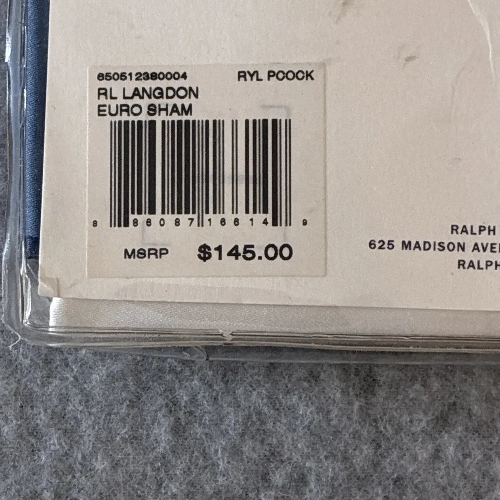 NWT Ralph Lauren Langdon Euro Pillow Sham 624 TC Blue/White